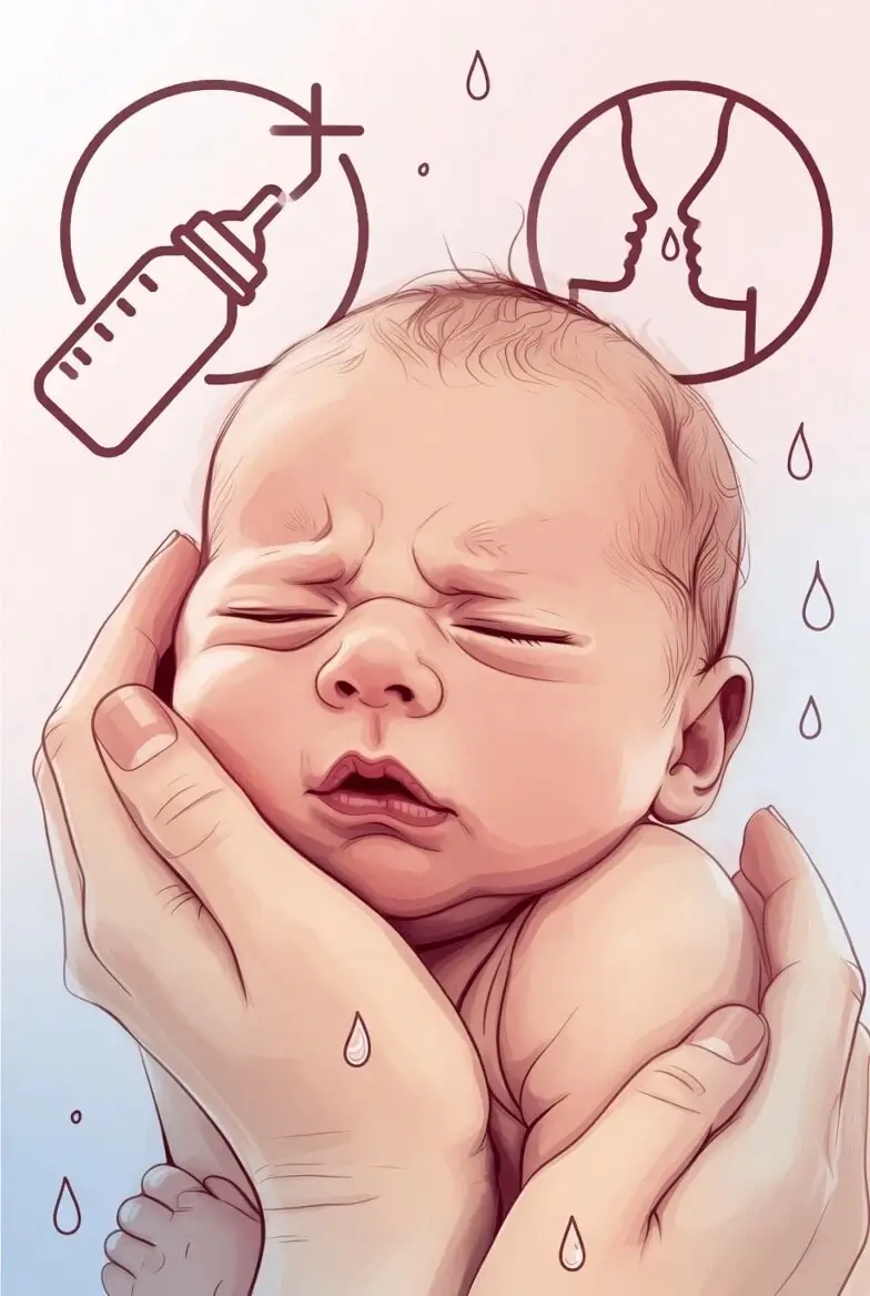 Bebeğini emziren bir anne ve huzursuz bebek simgesi